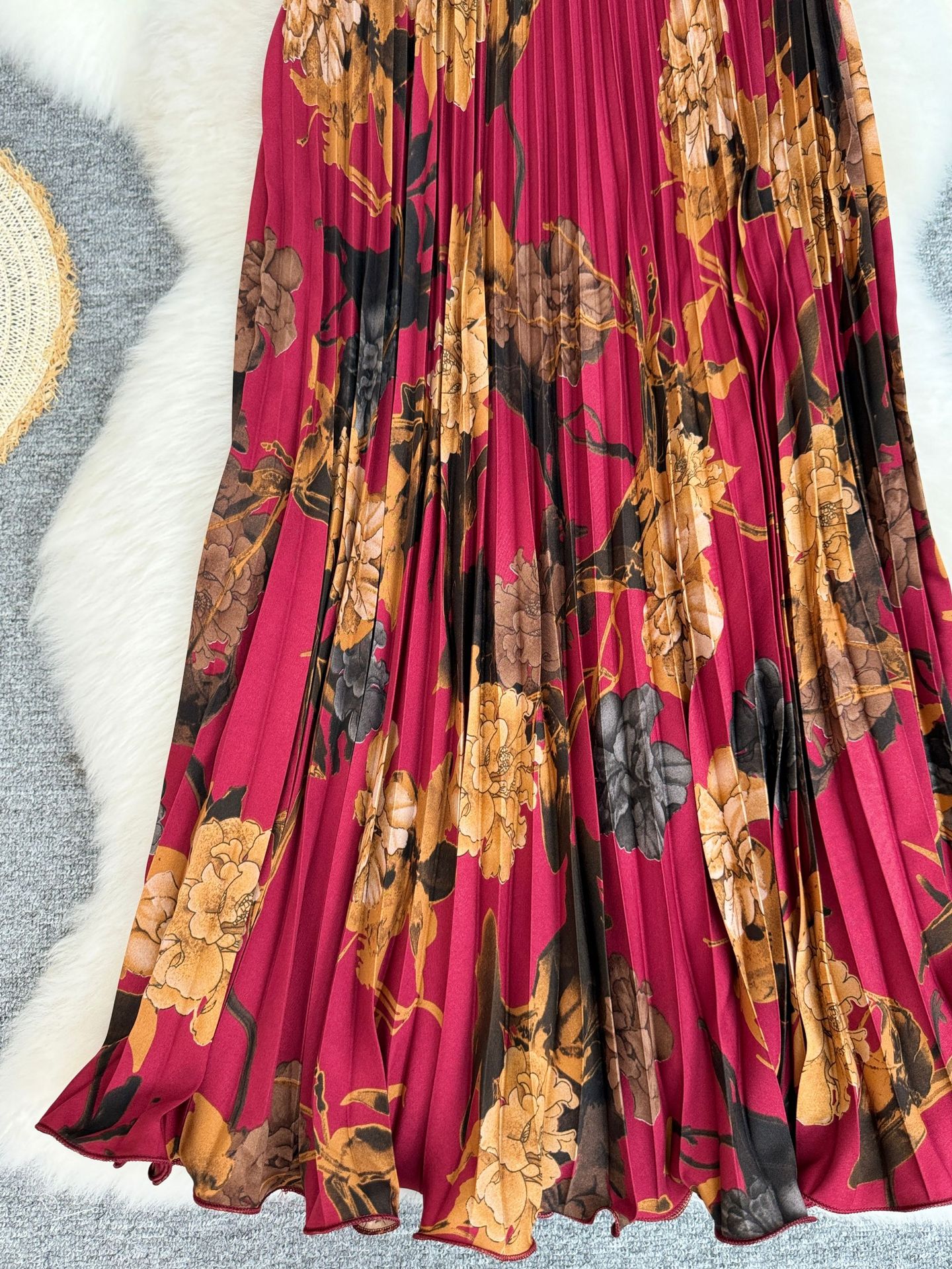 Sophisticated Retro Printed Midi Skirt A-line Pleated Skirt_voghion.com
