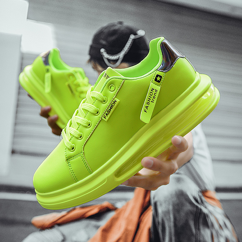 National Fashion Full Palm Air Cushion Street Dance Shoes Men's Korean Solid Color Fluorescent Green Board Shoes Street Hip Hop Performance Shoes Wholesale
