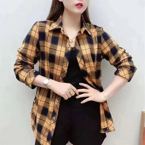 Autumn middle-aged mother's shirt for women, spring and autumn new plaid shirt, versatile casual long-sleeved top to cover the flesh and look slim