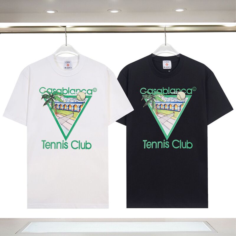 Casablanca Trendy Short-Sleeved Summer New Green Triangle Letter Casa Tennis Court Printed T-Shirt