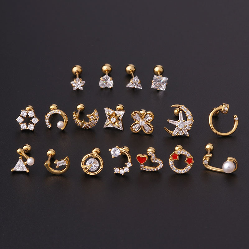 Ear Cartilage Rings & Studs Geometric Copper Plating Artificial Gemstones display picture 1