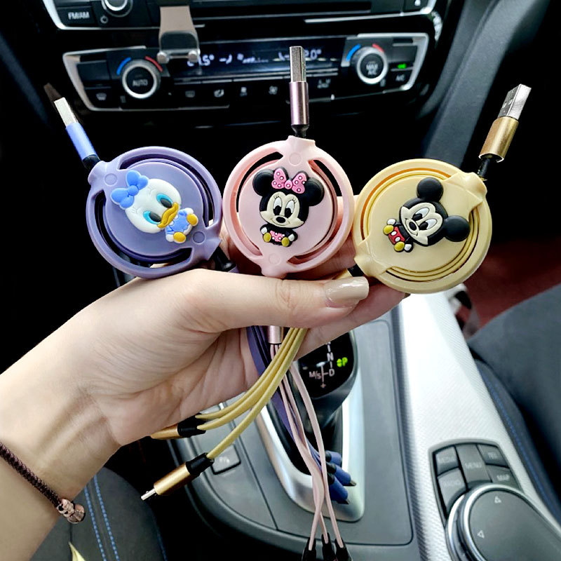 Three-in-one data line cartoon fast charge one drag three liquid soft rubber multi-function for Huawei Android fast charge