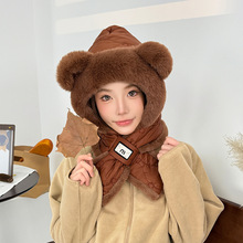 秋冬帽子围巾女一体二合一2025新款两件套加厚防风保暖套头护耳帽