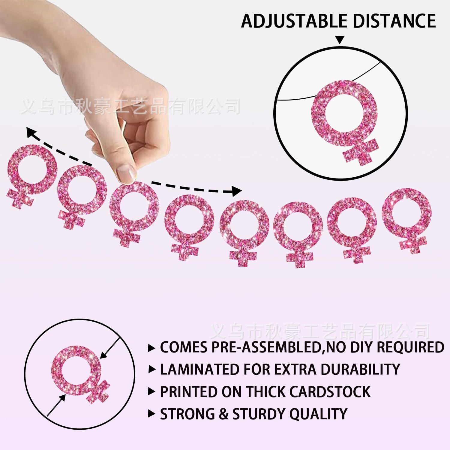 Rosa Día Internacional de la Mujer decoraciones papel brillo grueso no es fácil de doblar banner tema del partido comercio exterior transfronterizo