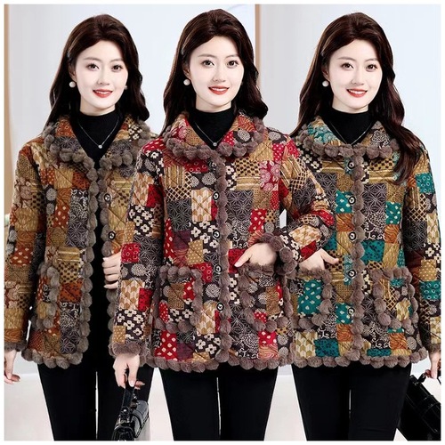 Women's New Arrival Cotton-Padded Coat for Middle-Aged and Elderly Women—Mom-Style Warm Cotton Padded Jacket, Winter Fleece-Lined, Thickened, Stylish, Plus-Size Cotton Coat