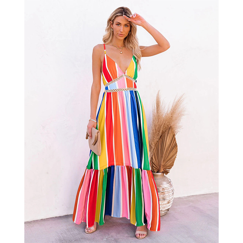 women s rainbow strip dress nihaostyles clothing wholesale NSSA71895