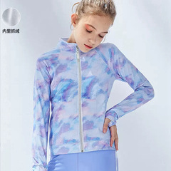 秋冬2023新款保暖加絨加厚女孩兒童瑜伽服外套戶外運動跑步健身衣