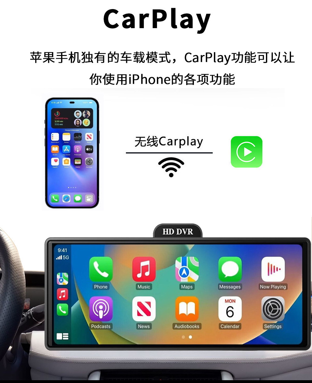 Cross-Border 10.26inch Dash Cam Wireless Carplay Multimedia In-Car High-Definition Car Navigation Device