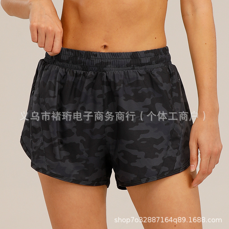 Luと同じスタイルの女性用ヨガフィットネスジッパーポケットスポーツショーツ|undefined