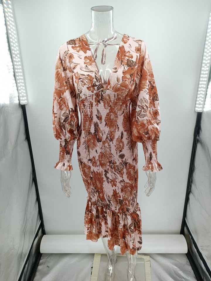 Wholesale Women'S Casual Printing Ditsy Floral Daily V Neck Long Sleeve A-Line Skirt display picture 20