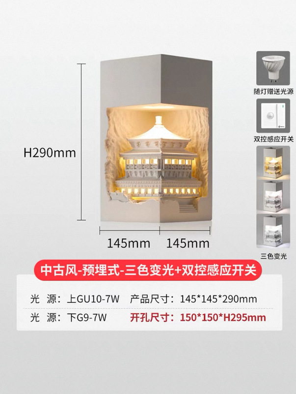 亚特兰蒂斯石膏灯嵌入式壁灯墙角内嵌感应灯走廊过道民宿led灯|undefined