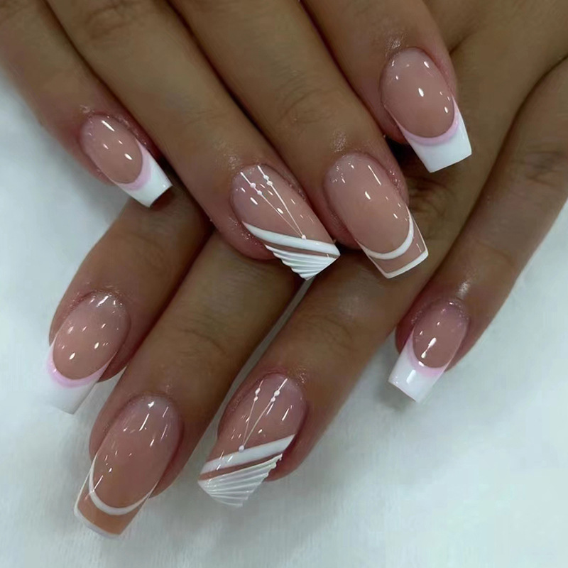 Sweet Elegant Nude Nail Art Simple Gentle Mid-length European Square Fake Nail ins Style Wear Armor