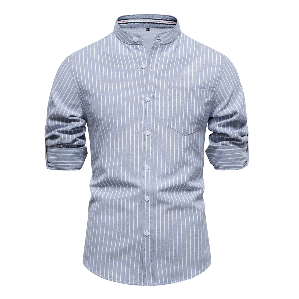 Camicia da uomo a maniche lunghe in cotone e lino, vestibilità slim, vestibilità slim primaverile ed estiva, camicia a maniche lunghe da uomo a righe di taglia europea_voghion.com