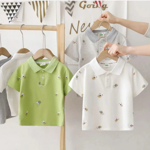 Children's Summer Short Sleeve Polo Shirt 2024 New Style Unisex Baby Cool Collar Academic Style Children's Clothing Wholesale