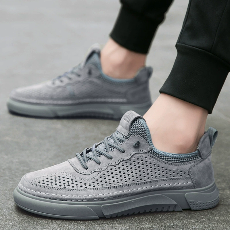 092 мужская обувь, сетчатая обувь, весенне-Летние низкие Полые Дышащие дырочки, матовые кожаные повседневные кроссовки ручной работы на плоской подошве