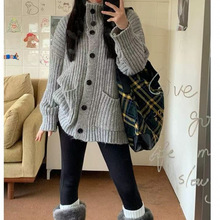 2024秋冬新款慵懒风宽松百搭高领针织毛衣简约气质长袖开衫上衣潮