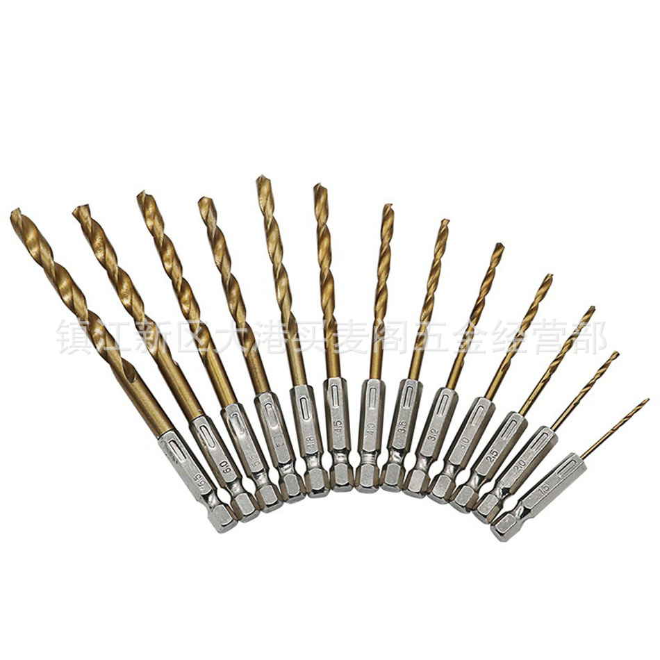 Wind batch hexagonal shank twist drill titanium plated 6.35 shank 13pc set of high speed steel Wind batch hexagonal shank twist drill titanium plated 6.35 shank 13pc set of high speed steel