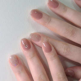 短款气质裸色优雅复古花花美甲温柔少女甜美假指甲成品穿戴甲批发