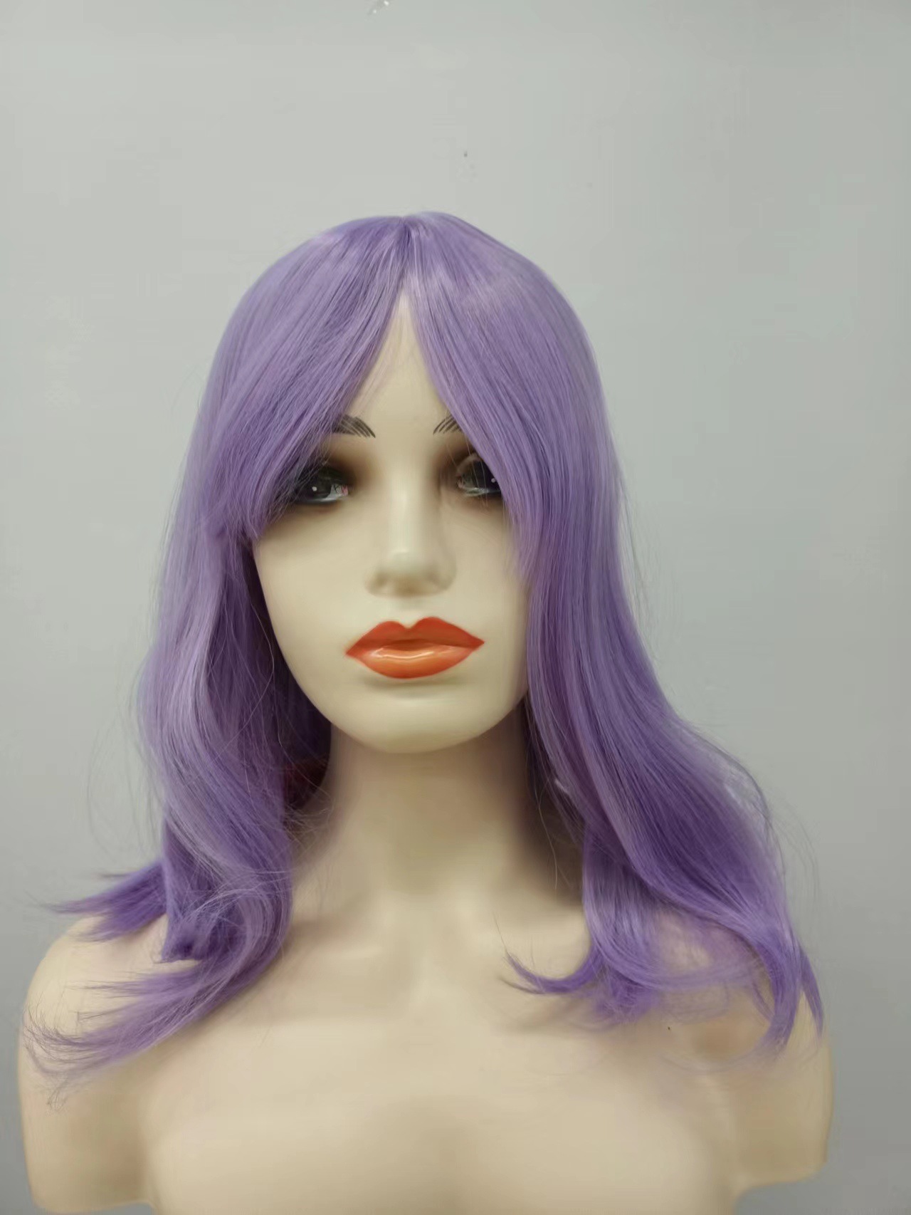 Peluca de fibra química al por mayor, peluca morada corta de seda de alta temperatura, mecanismo completo