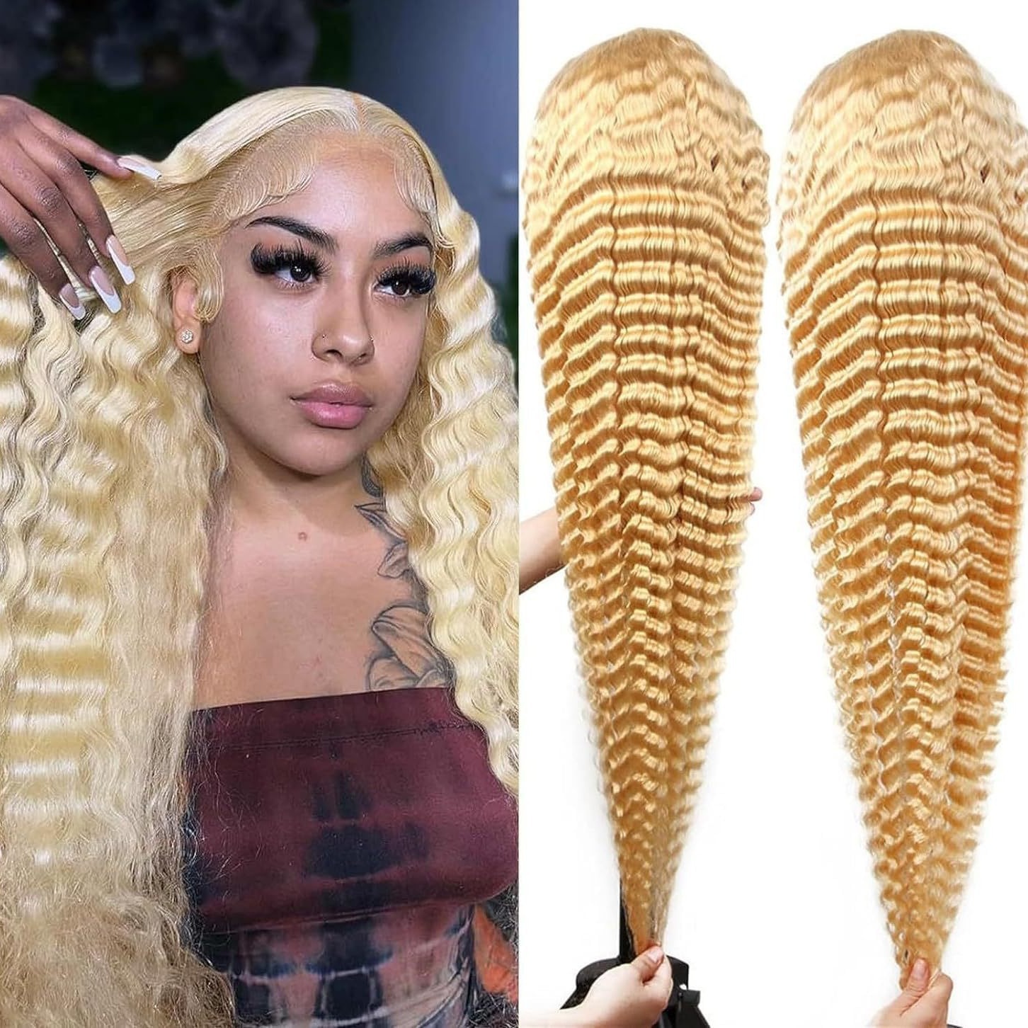 Amazon transfronterizo Europa y América pelucas damas africanas pequeñas pelucas de cabello rizado largo medio tejido de mano frente pelucas de encaje fibra química cubierta de cabeza