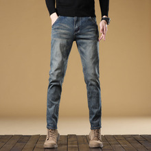 复古牛仔裤男秋季潮牌修身小脚裤男士潮流弹力显瘦休闲长裤子秋冬