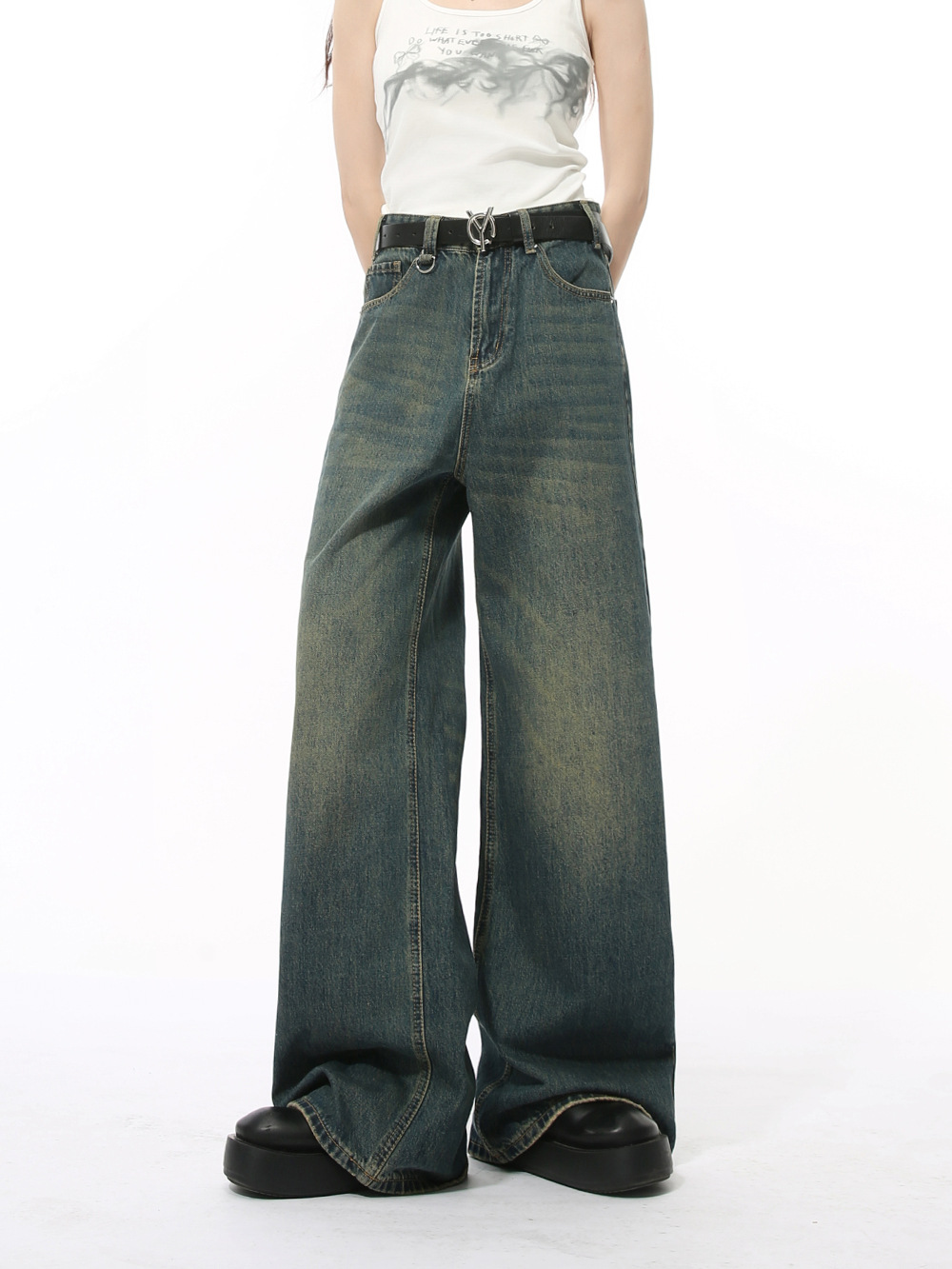 MTLCLOTHES Hombres| Nuevos productos de otoño rectos estadounidenses de piernas anchas de molienda blanca lavado super jeans sueltos