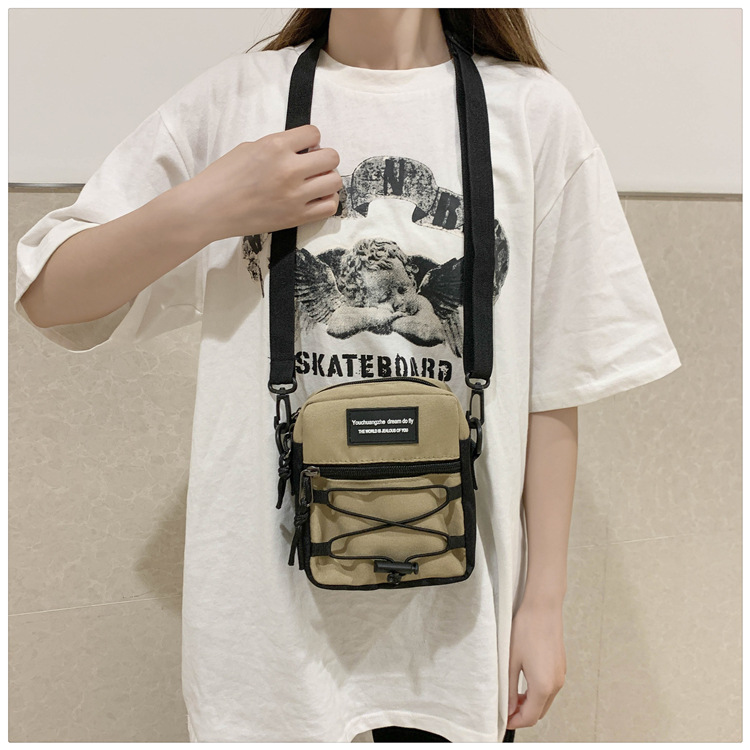 67g Weight Zipper Closure Type Single Shoulder Strap Strap Type Crossbody Bag Bags Type Nylon Material Letter Pattern Streetwear Style Square Shape Khaki, Light Grey, White, Black Color Small Size Small Nylon Letter Streetwear Square Zipper Crossbody Bag 17