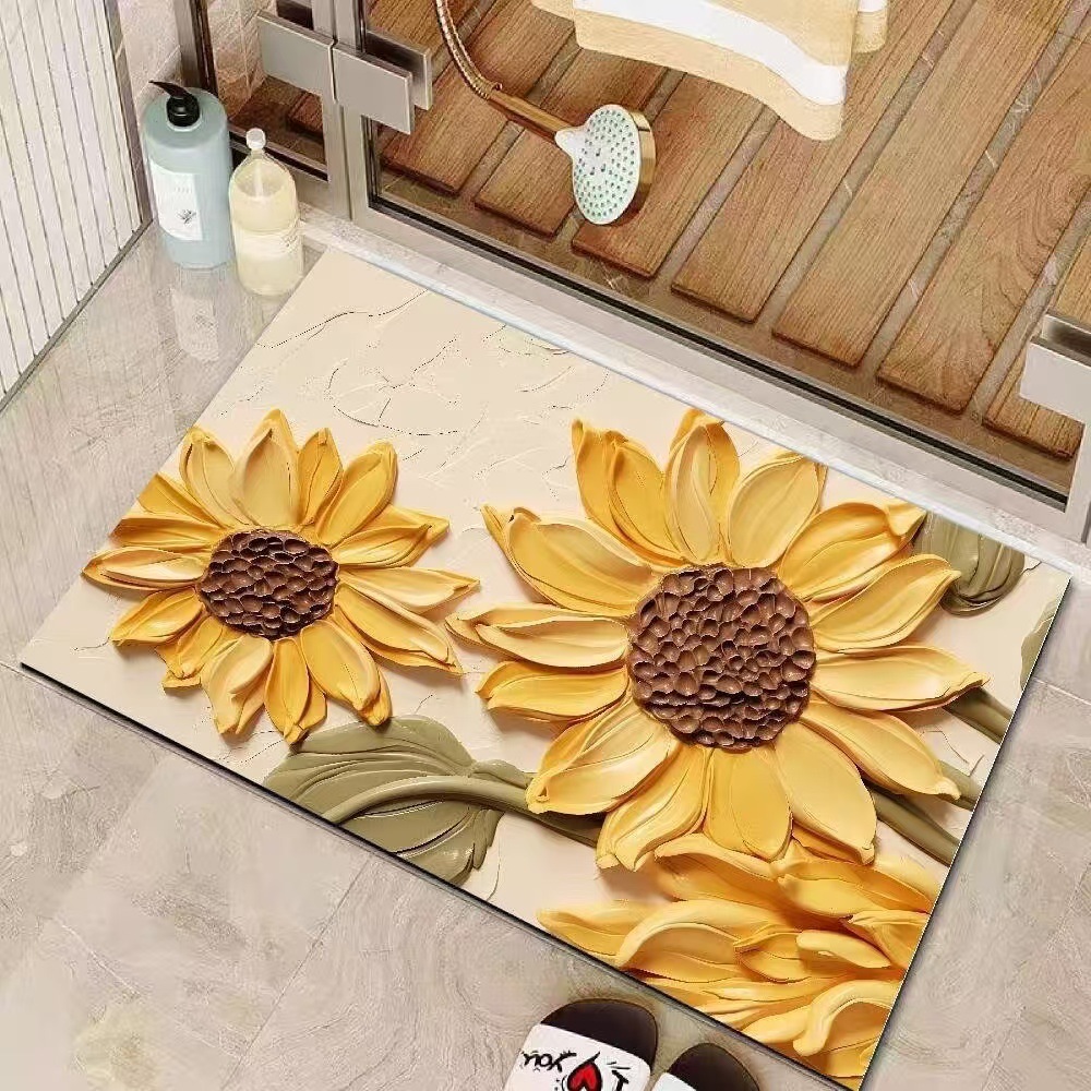 Pintura al óleo de estilo de baño piso de algas almohadilla de barro de algas almohadilla de absorción de agua de la puerta del baño almohadilla antideslizante fácil de cuidar