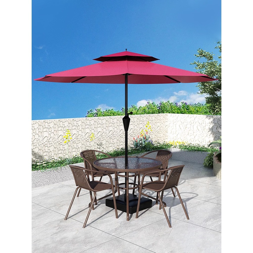 Outdoor Tables and Chairs with Umbrellas, Courtyard Leisure Outdoor Parasol Combination Set, Waterproof and Sun-Proof, Open-Air Large Garden for Tea Drinking