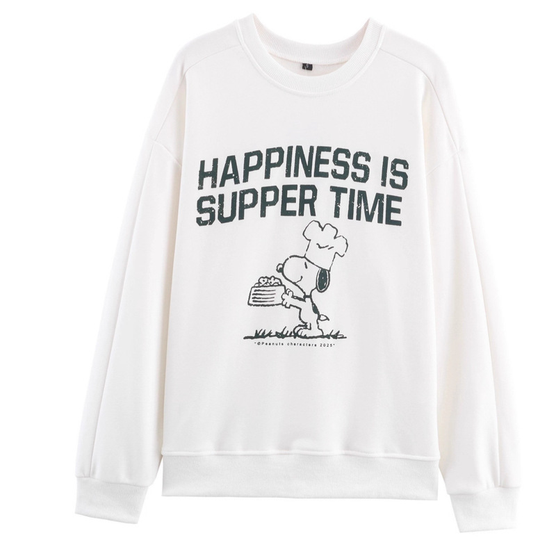 Autumn Women's Cotton Blend Crew Neck Long Sleeve Peanuts Snoopy Print Casual Versatile Washed Sweatshirt Autumn Women's Cotton Blend Crew Neck Long Sleeve Peanuts Snoopy Print Casual Versatile Washed Sweatshirt