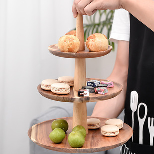 European Three-Layer Plate Hotel Buffet Multi-Layer Fruit Snack Snack Plate Solid Wood Fruit Shelf