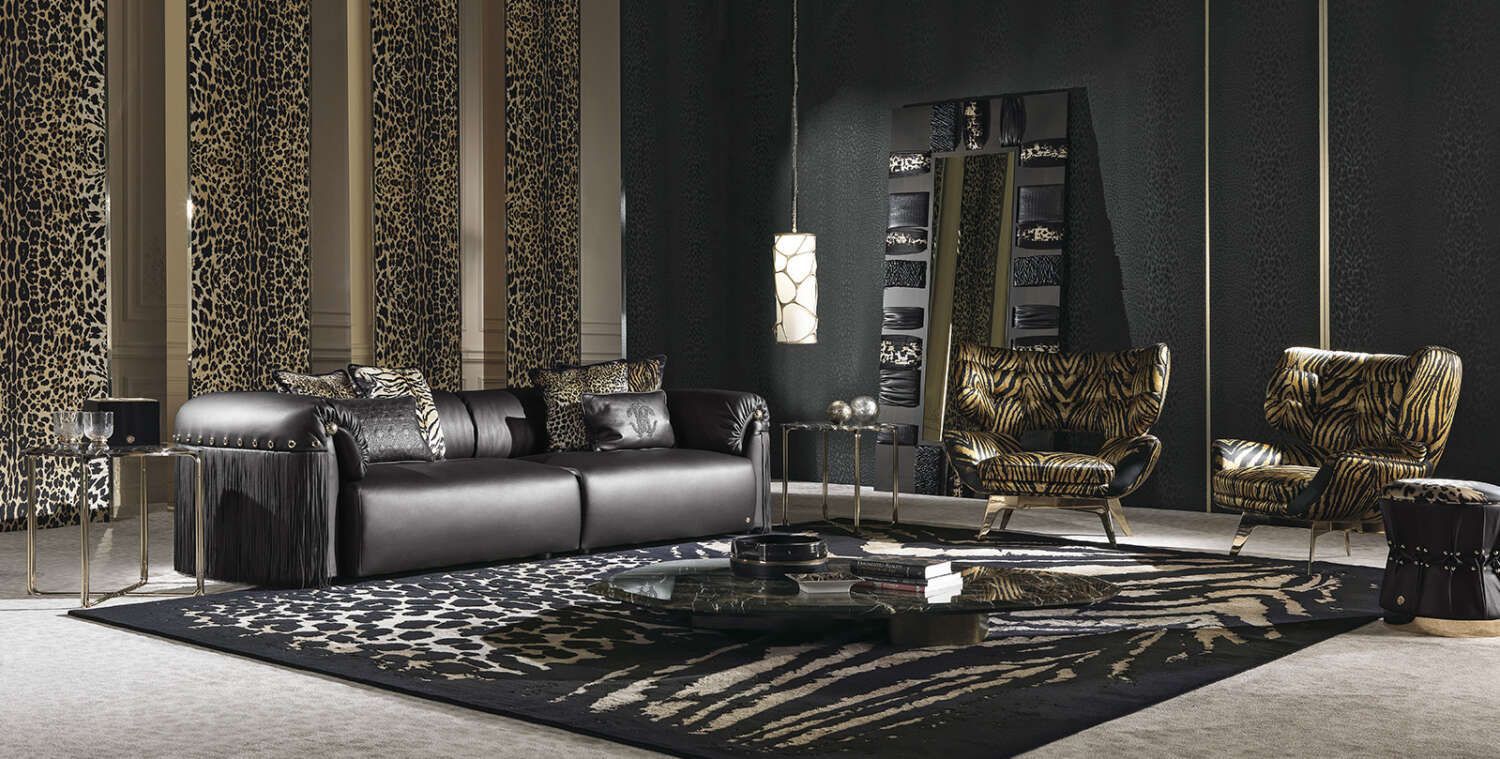 Italian light luxury genuine leather sofa villa large flat furniture Kazawali tassel sofa celebrity mansion same style