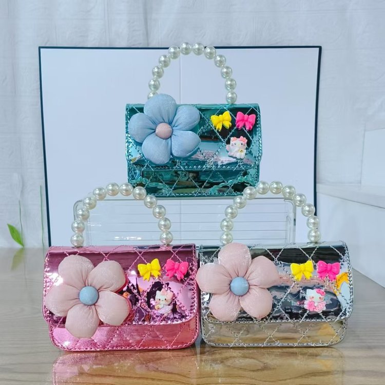 Niñas lindas princesas bolsas de perlas arco cadena de diamante mochilas niños cambio bolsa de hombro