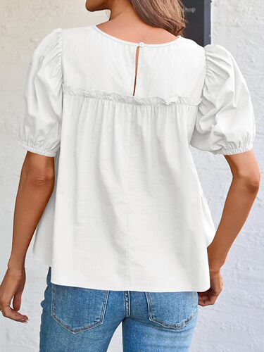 2026 cross-border new summer bubble sleeve doll shirt short-sleeved loose casual A-line pleated foreign-style top
