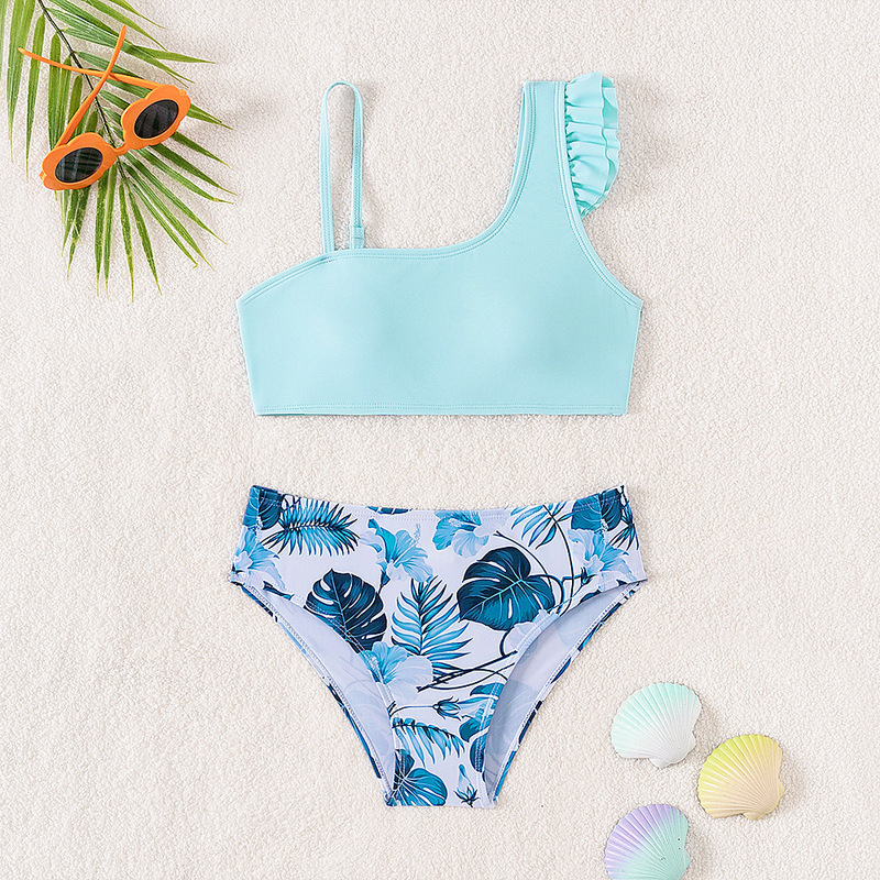 Children girl European and American Foreign trade bikini AliExpress oblique shoulder split swimsuit