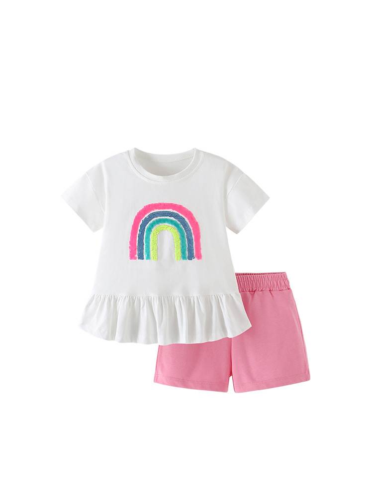 Especial transfronterizo para niñas malwee de dos piezas cuello redondo de manga corta verano nuevo traje europeo y americano para niños pequeños y medianos