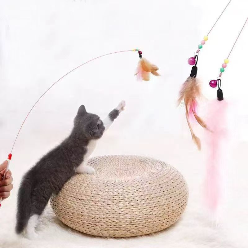 宠物玩具钢丝逗猫棒长杆羽毛铃铛逗猫神器可替换头自嗨解闷猫玩具|undefined
