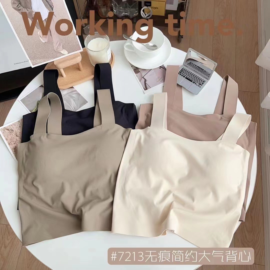 Cuello cuadrado de seda de hielo fino belleza espalda camisola desgaste exterior de las mujeres desgaste interior de una pieza almohadilla en el pecho chaleco anti-exposición