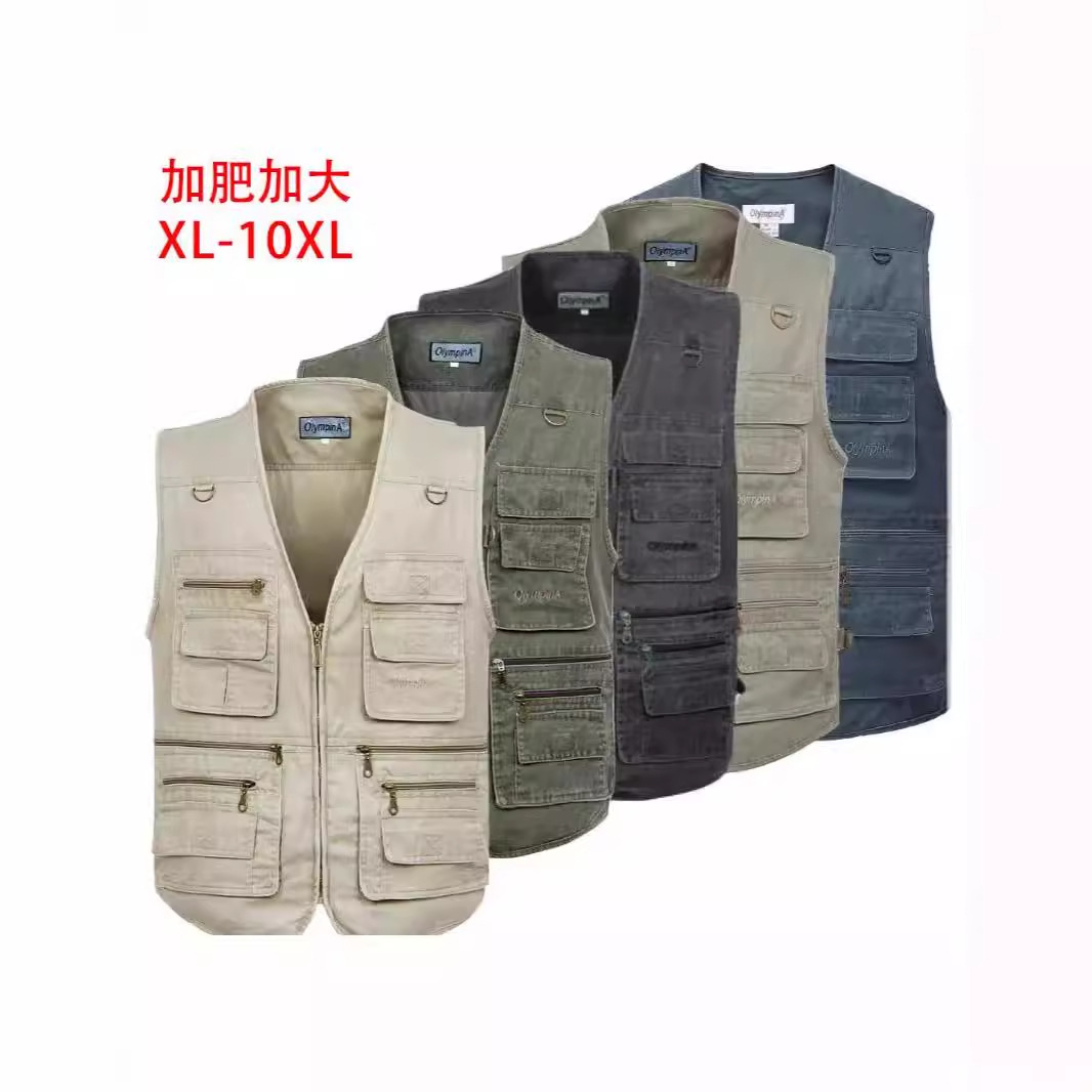 跨境一件代发男士大码马甲多口袋功能无袖外套户外钓鱼摄影导演背