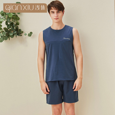 New summer Bamboo fiber man vest pajamas suit Home Furnishings summer Sleeveless pajamas suit 21292