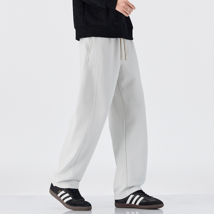 2025 nuevo otoño cordón elástico pantalones de cintura masculinos retro americano casual suelto pantalones rectos