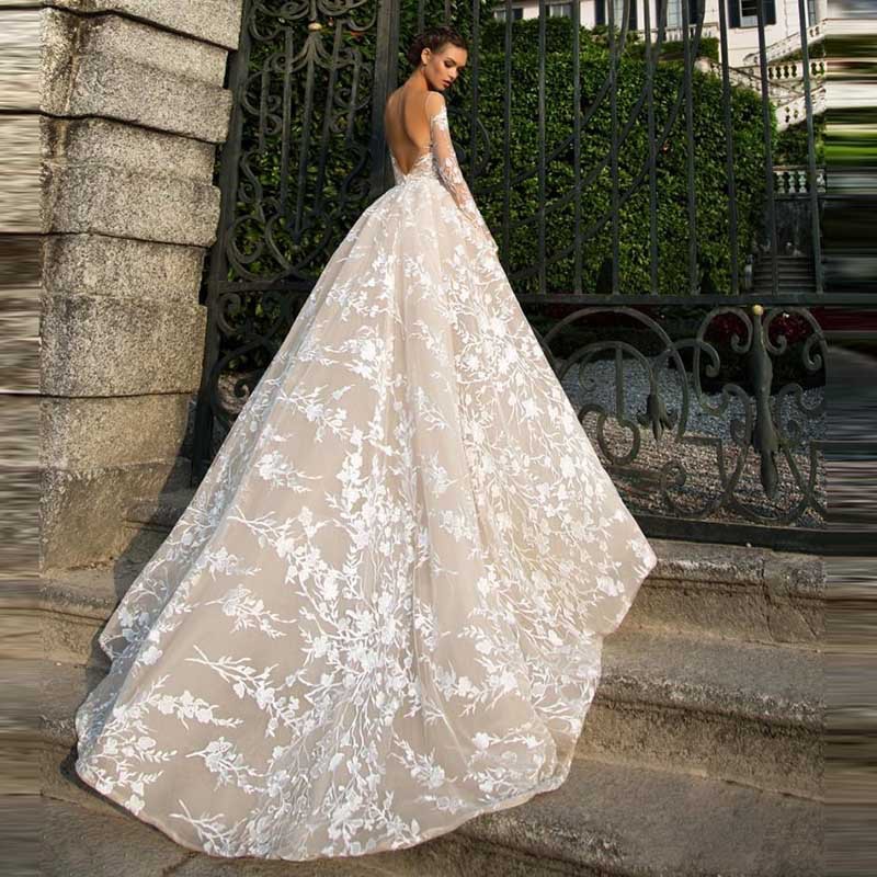 El comercio exterior de Europa y América Amazon AliExpress deseo nuevo encaje manga larga nupcial trailing sueño vestido novia sexy backless image 5