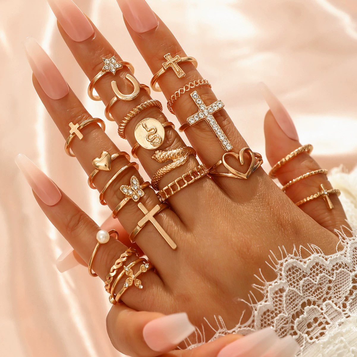 Модное gemstone кольцо, набор, европейский стиль, 2 карата, панк стиль