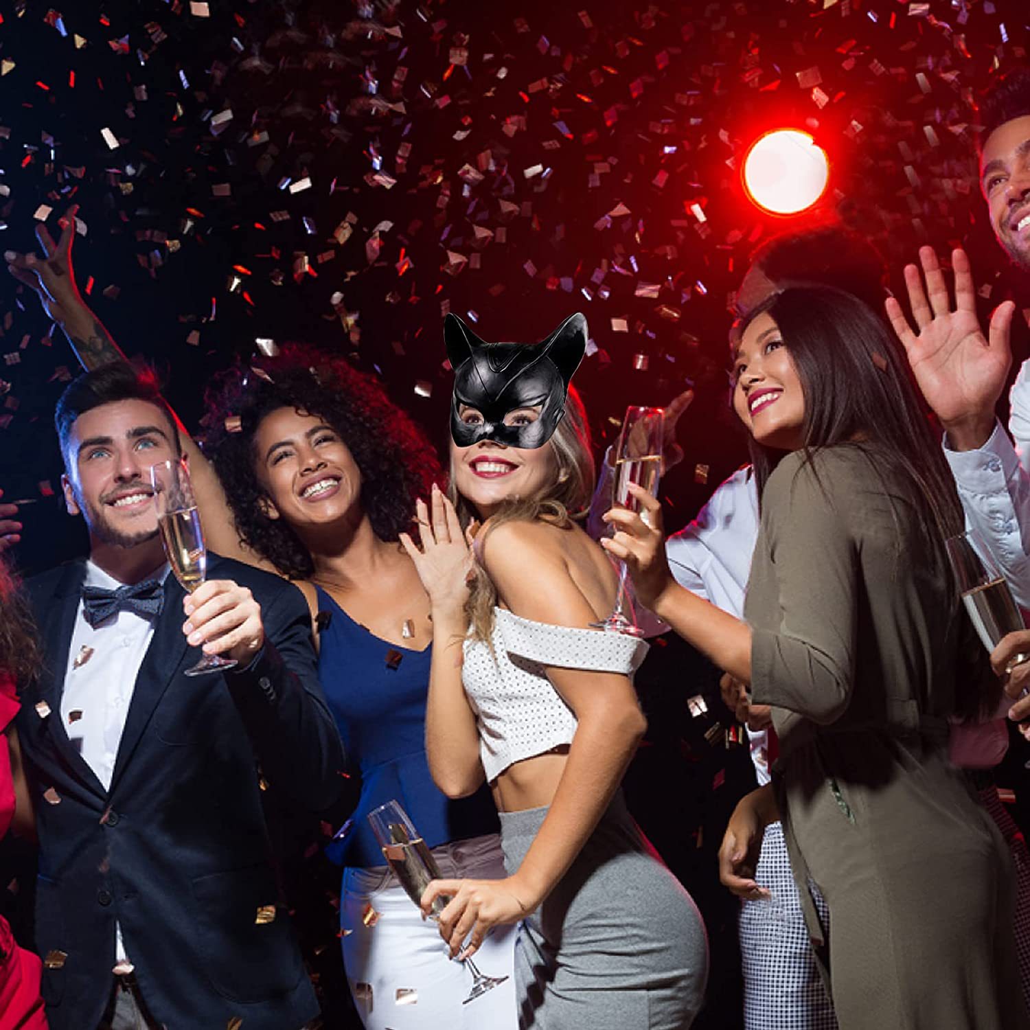 Nueva diversión suministros máscara partido rendimiento apoyos conejito sombrero Halloween gato chica media cara máscara de látex