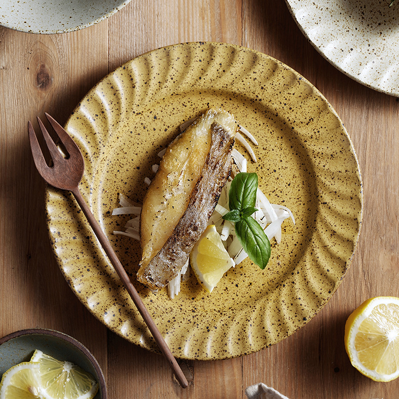 French-Style Retro Dessert Plate, Ceramic Cake Plate, High-Quality Rustic Pottery Tableware, Exquisite Afternoon Tea Snack Plate