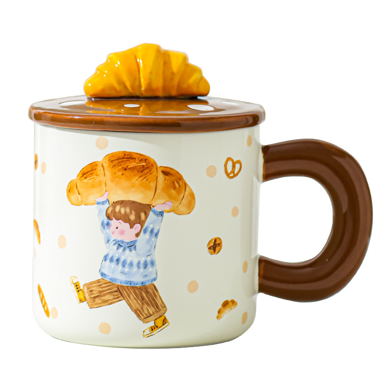 Pan de postre para niños y niñas tazas de cerámica tazas de pareja tazas de agua con tazas lindas cubiertas esmaltadas para dar chicas