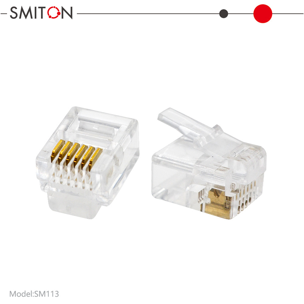 透明电话水晶头6P6C智能设备连接线专用头RJ12镀金信号稳定