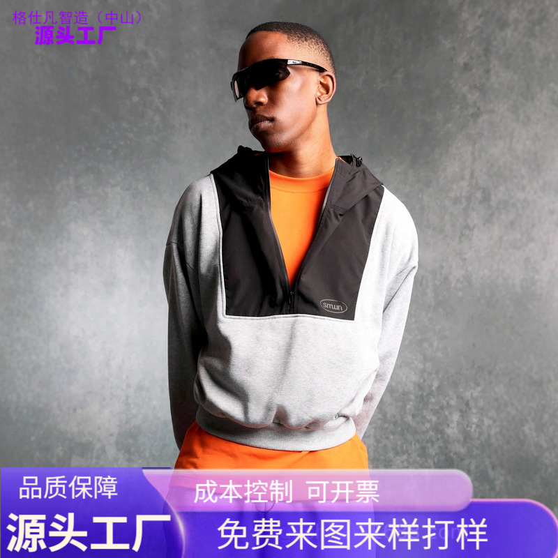 Zhongshan Sweatshirt Processing Factory Custom Pattern Printed Logo Men's Hooded Shark Gap Half-Zip Cross-Border Jacket Zhongshan Sweatshirt Processing Factory Custom Pattern Printed Logo Men's Hooded Shark Gap Half-Zip Cross-Border Jacket