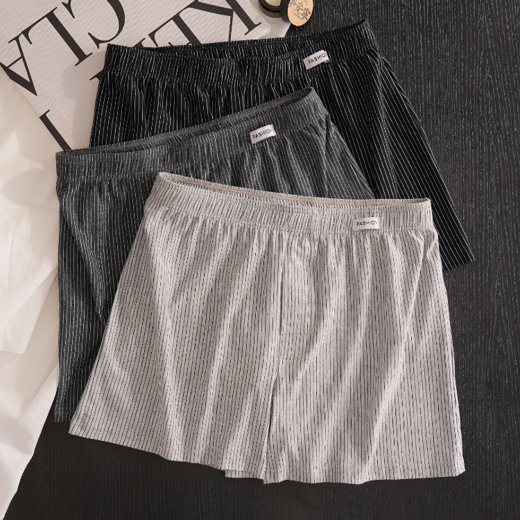 Pantalones de algodón para hombre, pijamas desnudos, 2026 nuevos pantalones cortos cómodos a rayas simples
