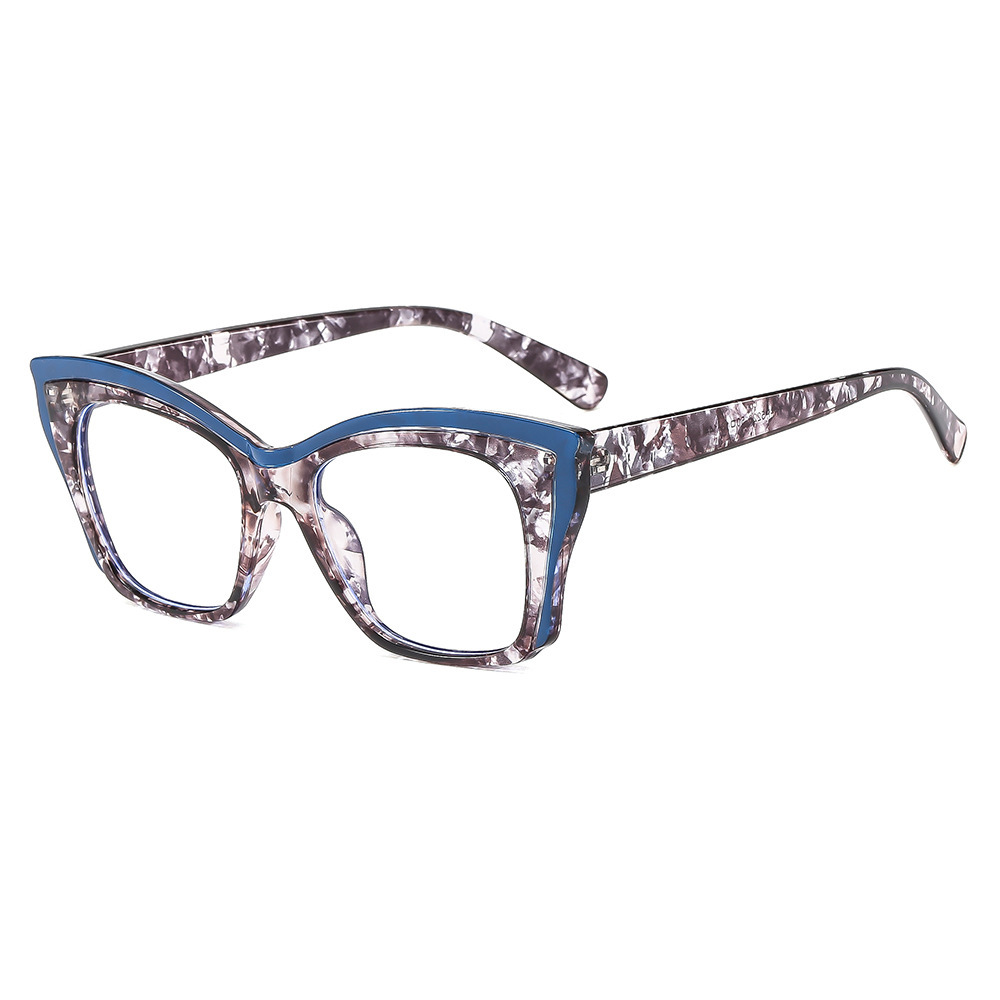 TR90 Bolsa de cercanías de moda europea y americana Flower Cat Eye Lentes planos anti-luz azul ins La moda se puede equipar con gafas de montura de miopía